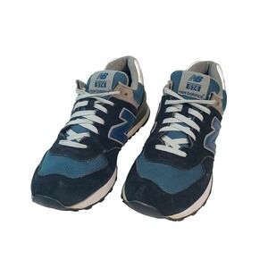 New Balance 574 Mens 7.5 Navy Teal Blue Suede Sneakers M574JN Low Top Shoes